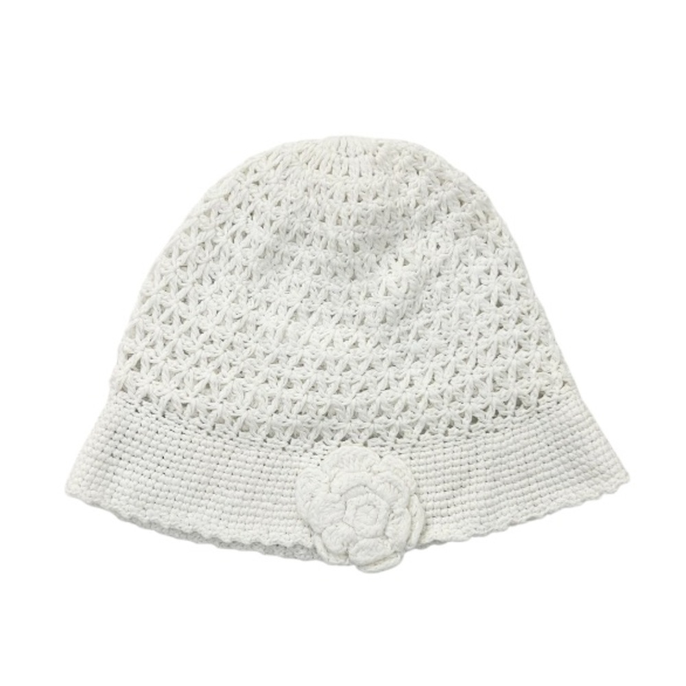 Wooden Ships White Crochet Hat with Flower Accent